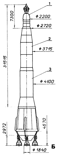 Б - третья ступень (блок В) ракеты-носителя Н-1 3л 